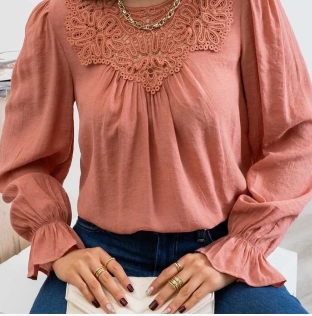 Anthropologie Blu Pepper Lace Yoke Long Sleeve Lightweight Blouse NEW- Sienna